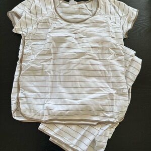 Striped White and Tan Pajama Set